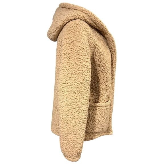 Hollister Tan Hooded Sherpa Jacket with Patch Pockets Size X-SMALL Cozy Teddy - Picture 4 of 8